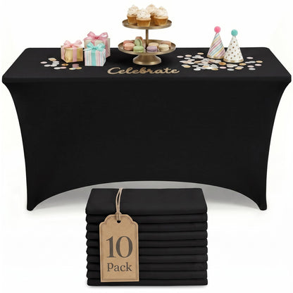 Utopia Kitchen Spandex Tablecloth 2 Pack [6FT, Black] Tight, Fitted, Washable and Wrinkle Resistant Stretch Rectangular Patio Table Cover for Event, Wedding, Banquet & Parties [72Lx30Wx30H Inch]