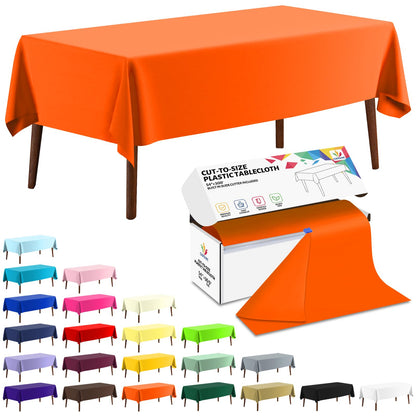 CXPSINC White Plastic Table Cloth Disposable Tablecloth Roll 54 Inch X 300 Feet Plastic Table Cover Roll with Slide Cutter for Picnics, Parties, Banquet, Birthdays, Weddings