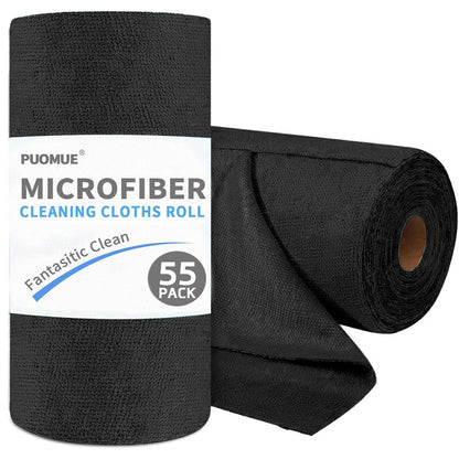 Puomue 55 Pack Microfiber Cleaning Cloth Roll, Tear Away Reusable Paper Towels, 11" x 9", Ultra Absorbent & Lint Free Microfiber Cloth for Cleaning Cars, Kitchen, Window, Home and Shop, Grey