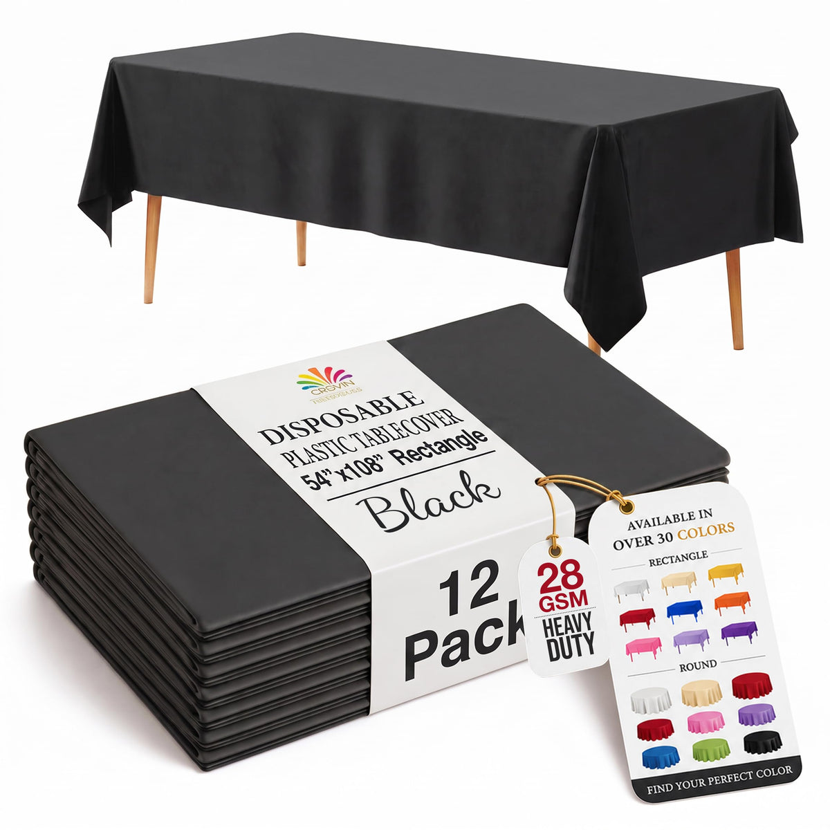 Exquisite Ivory Plastic Table Cloth Disposable 12 Pack, 54 x 108 Inch