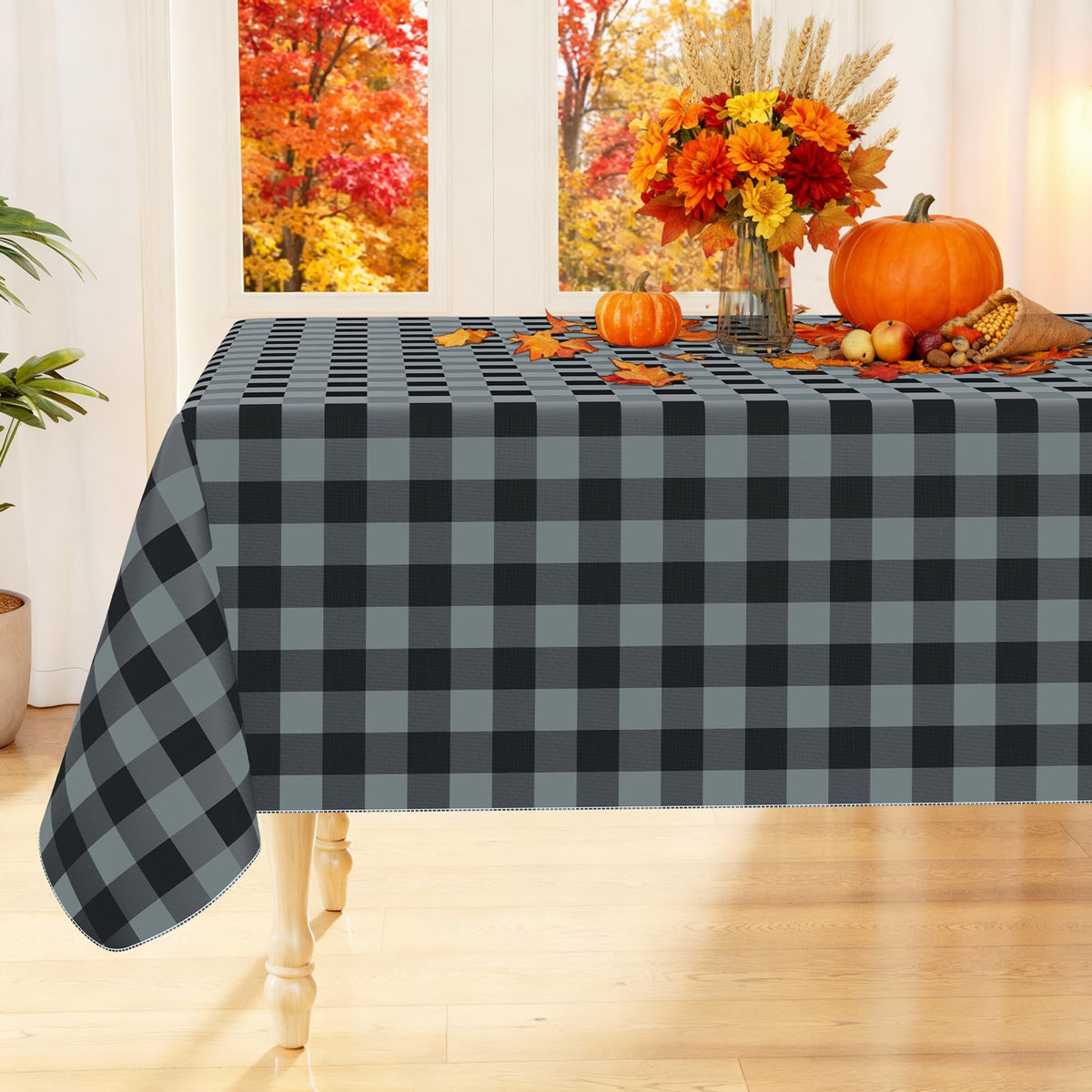 Smiry Fall Tablecloth, Flannel Backed Vinyl Table Cloth, 60"x84"