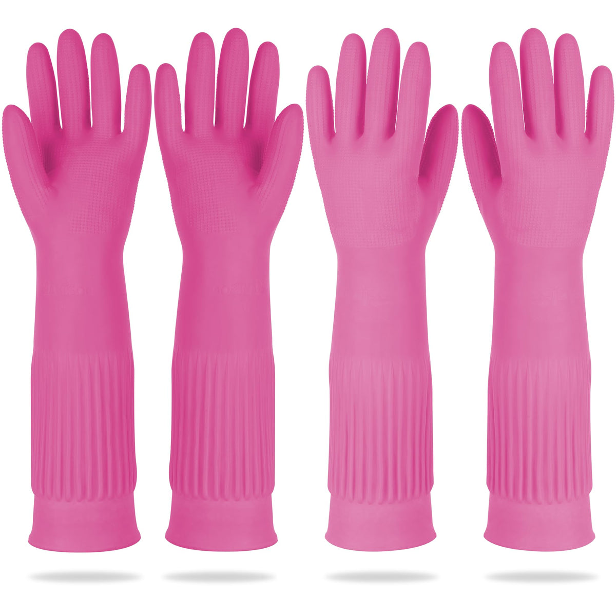 Mamison Rubber Dishwashing Gloves, Non-Slip Kitchen, Pink Medium, 2 Pairs