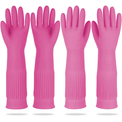 Mamison Rubber Dishwashing Gloves, Non-Slip Kitchen, Pink Medium, 2 Pairs