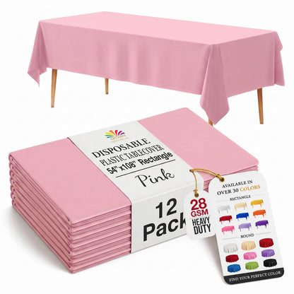 Exquisite Ivory Plastic Table Cloth Disposable 12 Pack, 54 x 108 Inch