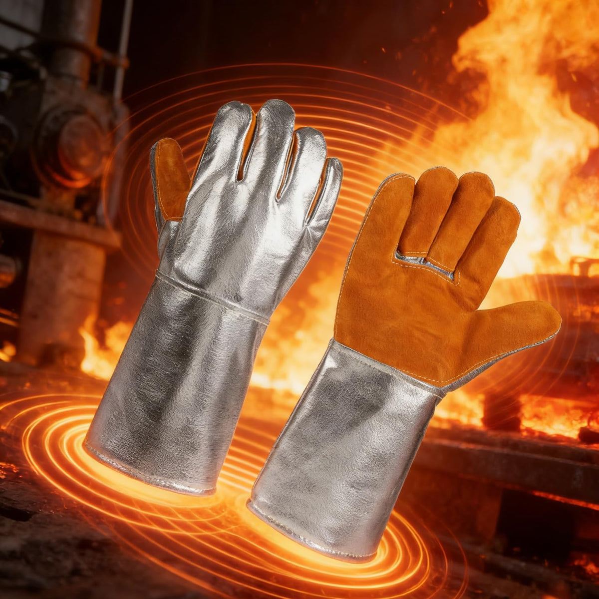 Aluminized Leather Heat Resistant Gloves – Heavy Duty Pottery Kiln Gloves for Ceramic Firing, High Temperature Handling, and Studio Safety
