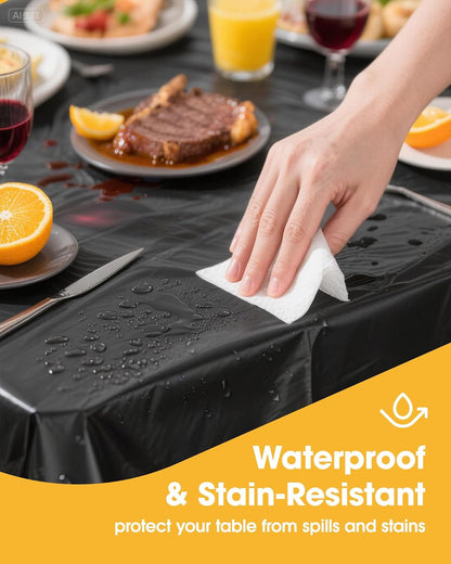 Niuara Black Plastic Table Cloth Rectangle Table 15 Pack, 54''×108'' Tablecloth for Graduation Decorations Class of 2025, Table Cloth for Disposable Use, Table Cover for Holiday Party, Gathering