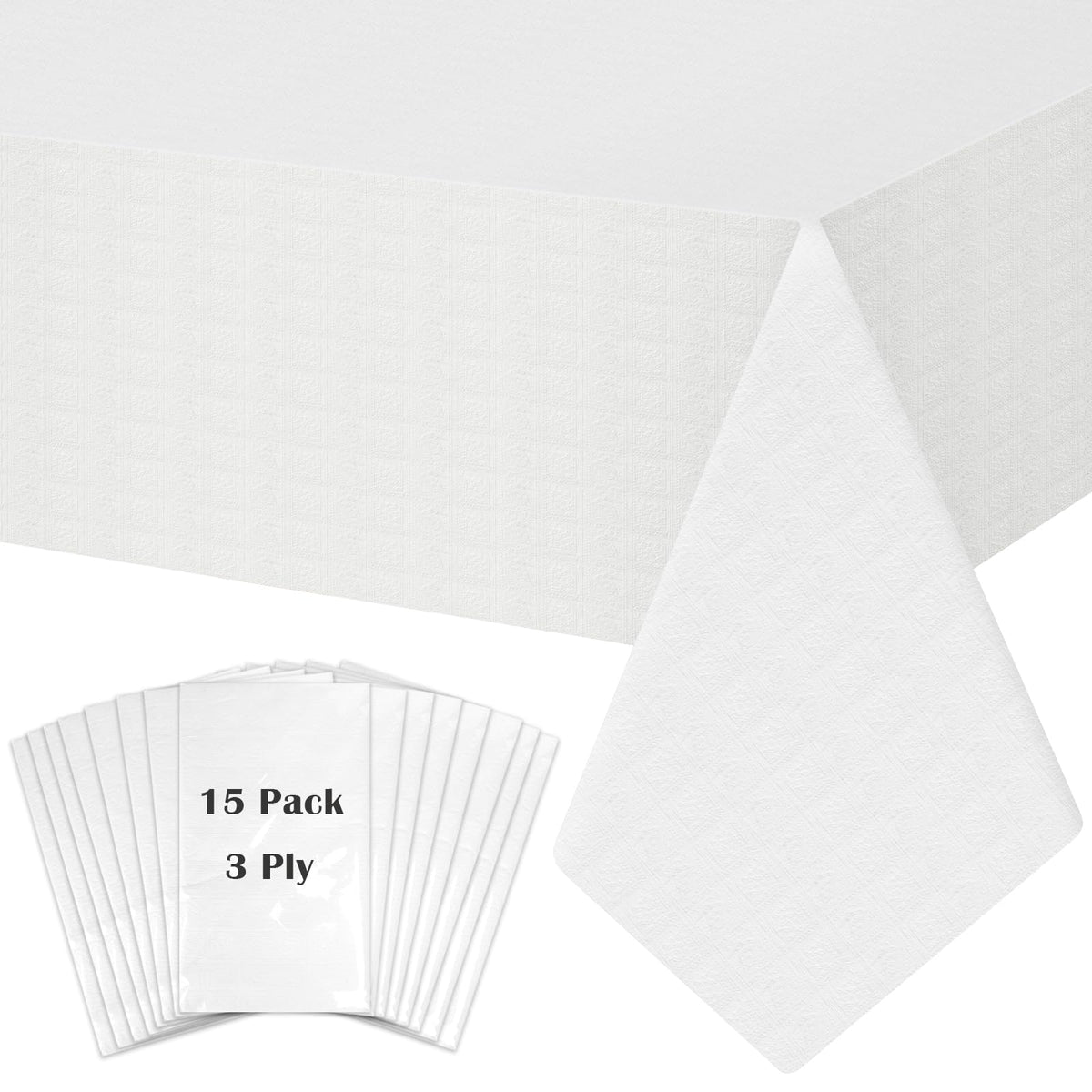 White Paper Tablecloths for Rectangle Tables 10 Pack, 54''×108'' Disposable Table Cloth for 3-9 Ft Tables, Paper & Plastic Party Table Cover for Birthday, Outdoor, Wedding, Banquet