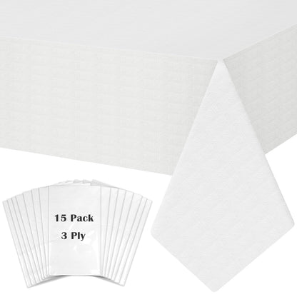 White Paper Tablecloths for Rectangle Tables 10 Pack, 54''×108'' Disposable Table Cloth for 3-9 Ft Tables, Paper & Plastic Party Table Cover for Birthday, Outdoor, Wedding, Banquet