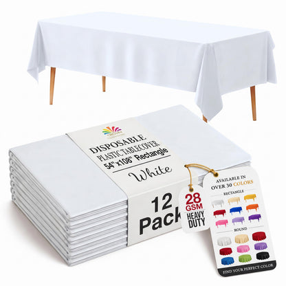 Exquisite Ivory Plastic Table Cloth Disposable 12 Pack, 54 x 108 Inch
