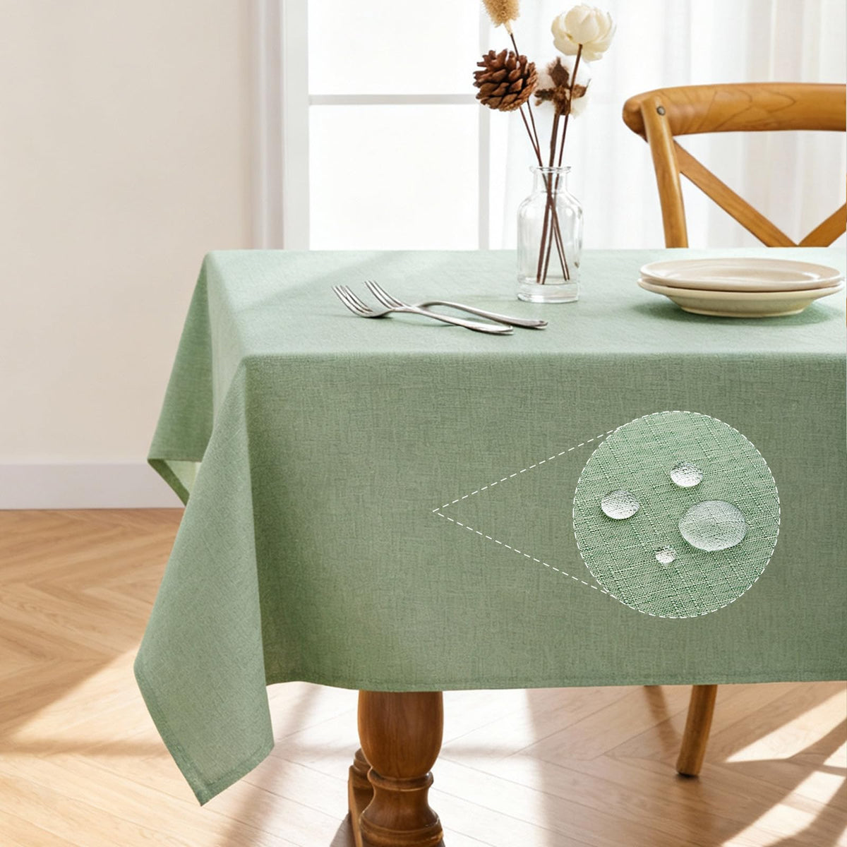 Pureegg Rectangle Linen Tablecloth Waterproof & Stain Resistant, Wrinkle-Free Table Cloth Adds Elegance and Protection, Ideal for Dining, Party, Wedding and Outdoor, 52 x 70 Inch, White