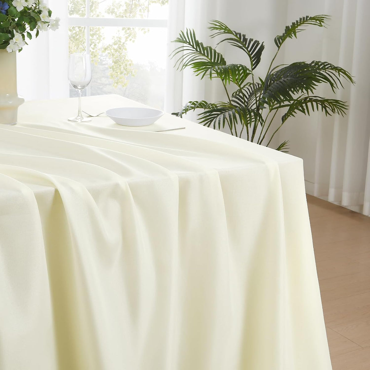 6 Pack Ivory Rectangle Tablecloths 60x120 Inch for 8ft Tables