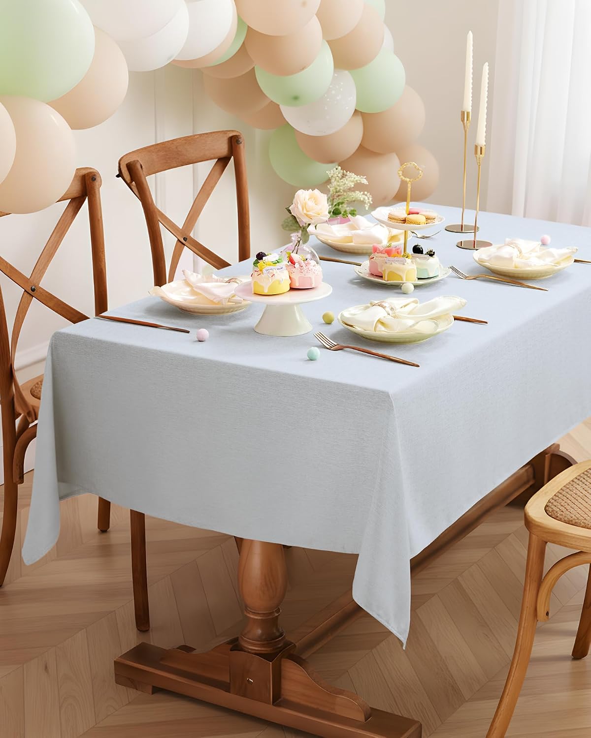 Pureegg Rectangle Linen Tablecloth Waterproof & Stain Resistant, Wrinkle-Free Table Cloth Adds Elegance and Protection, Ideal for Dining, Party, Wedding and Outdoor, 52 x 70 Inch, White