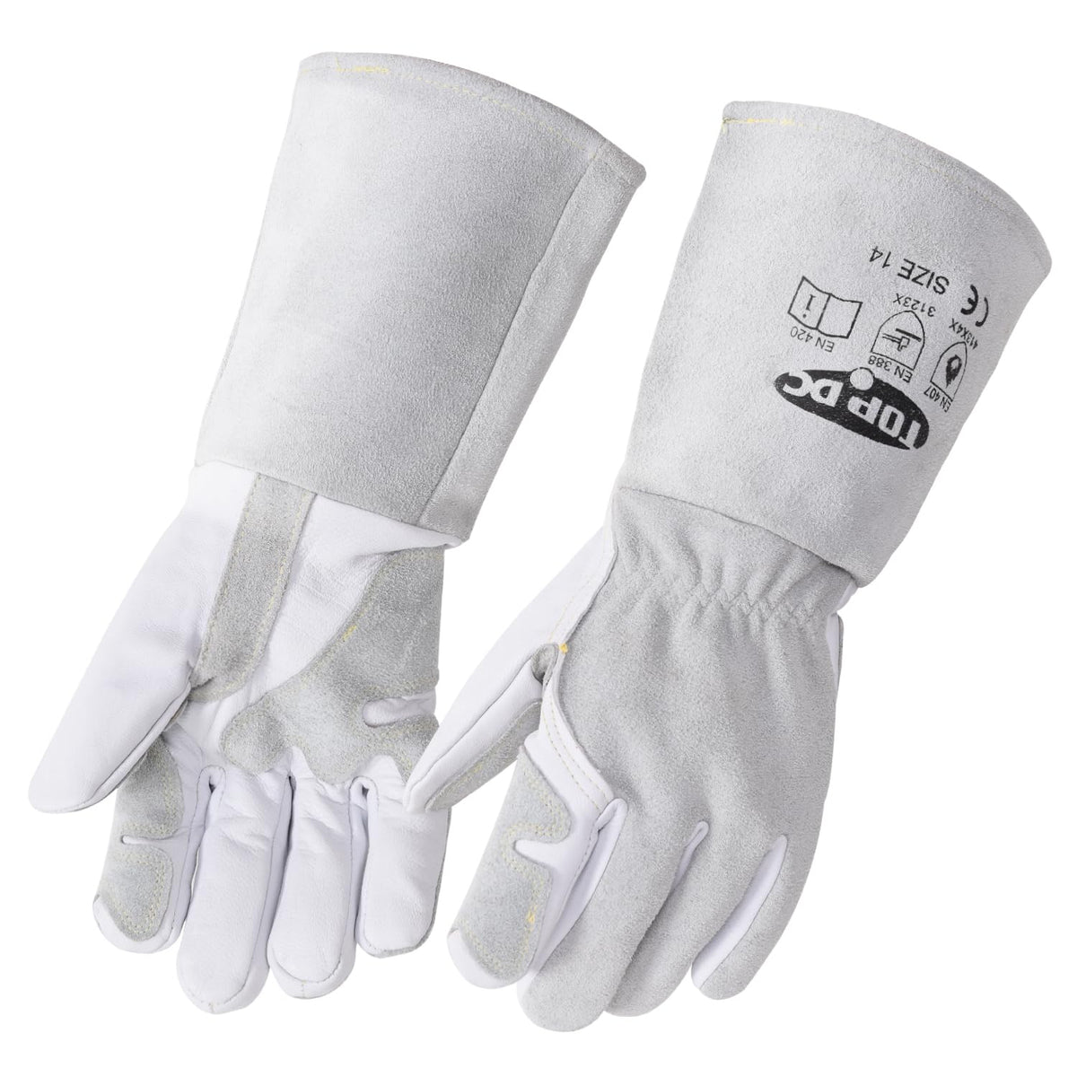 TOPDC 14Inch Welding Gloves 482°F Heat Resistant Leather for Fire Pit Grill