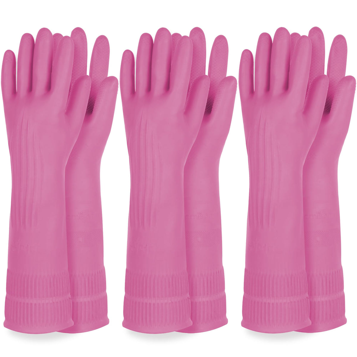 Mamison Rubber Dishwashing Gloves, Non-Slip Kitchen, Pink Medium, 2 Pairs