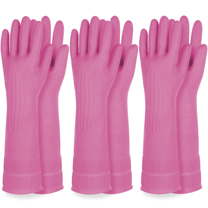 Mamison Rubber Dishwashing Gloves, Non-Slip Kitchen, Pink Medium, 2 Pairs