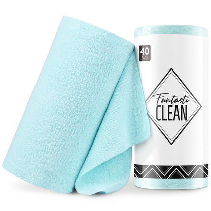 Fantasticlean Microfiber Cleaning Cloth Roll- 40 Sheets, 12" x 12" (White)