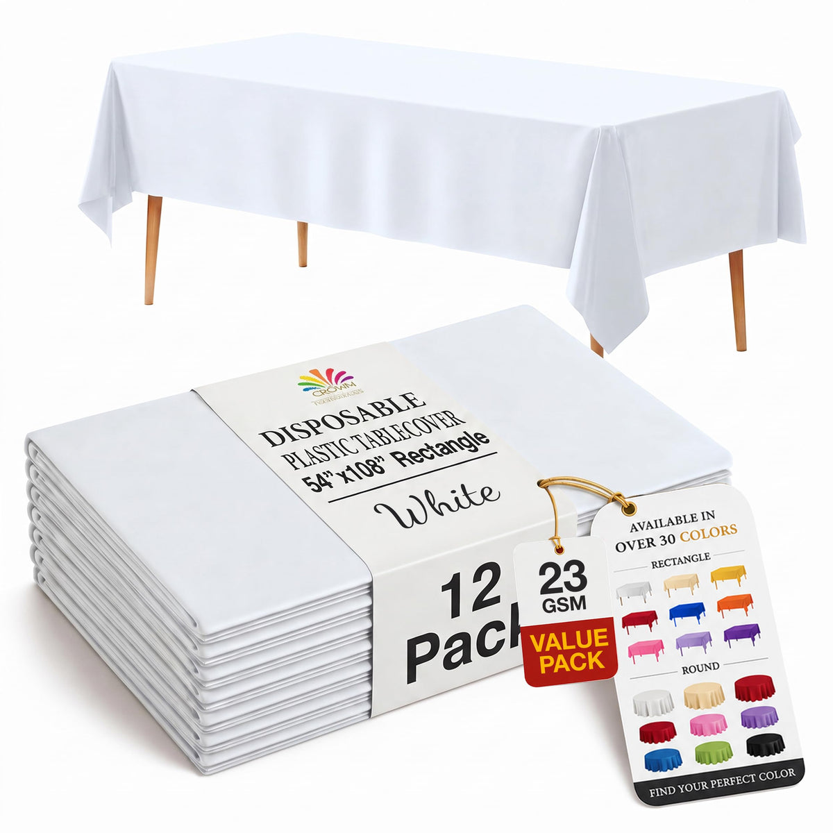 Exquisite Ivory Plastic Table Cloth Disposable 12 Pack, 54 x 108 Inch