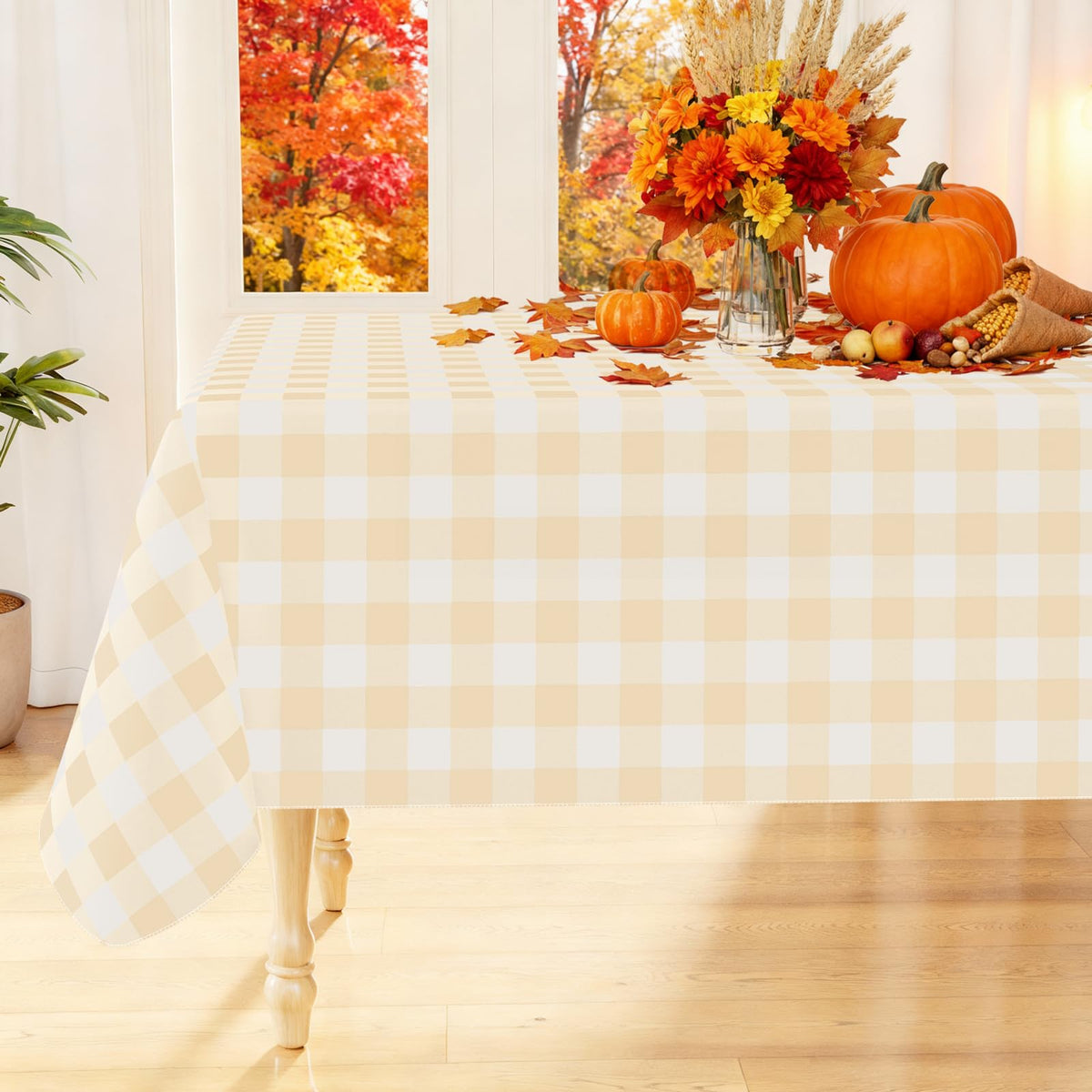 Smiry Fall Tablecloth, Flannel Backed Vinyl Table Cloth, 60"x84"