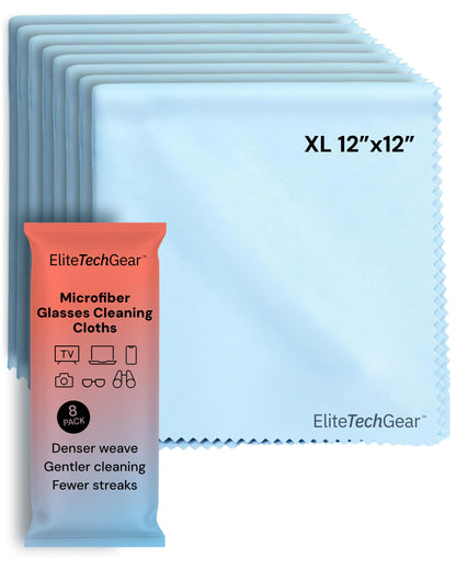 Elite Tech Gear Eyeglass Cleaning Cloth, 4-Pack Blue, 12x12 Glasses Cloth