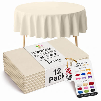 Exquisite Ivory Plastic Table Cloth Disposable 12 Pack, 54 x 108 Inch