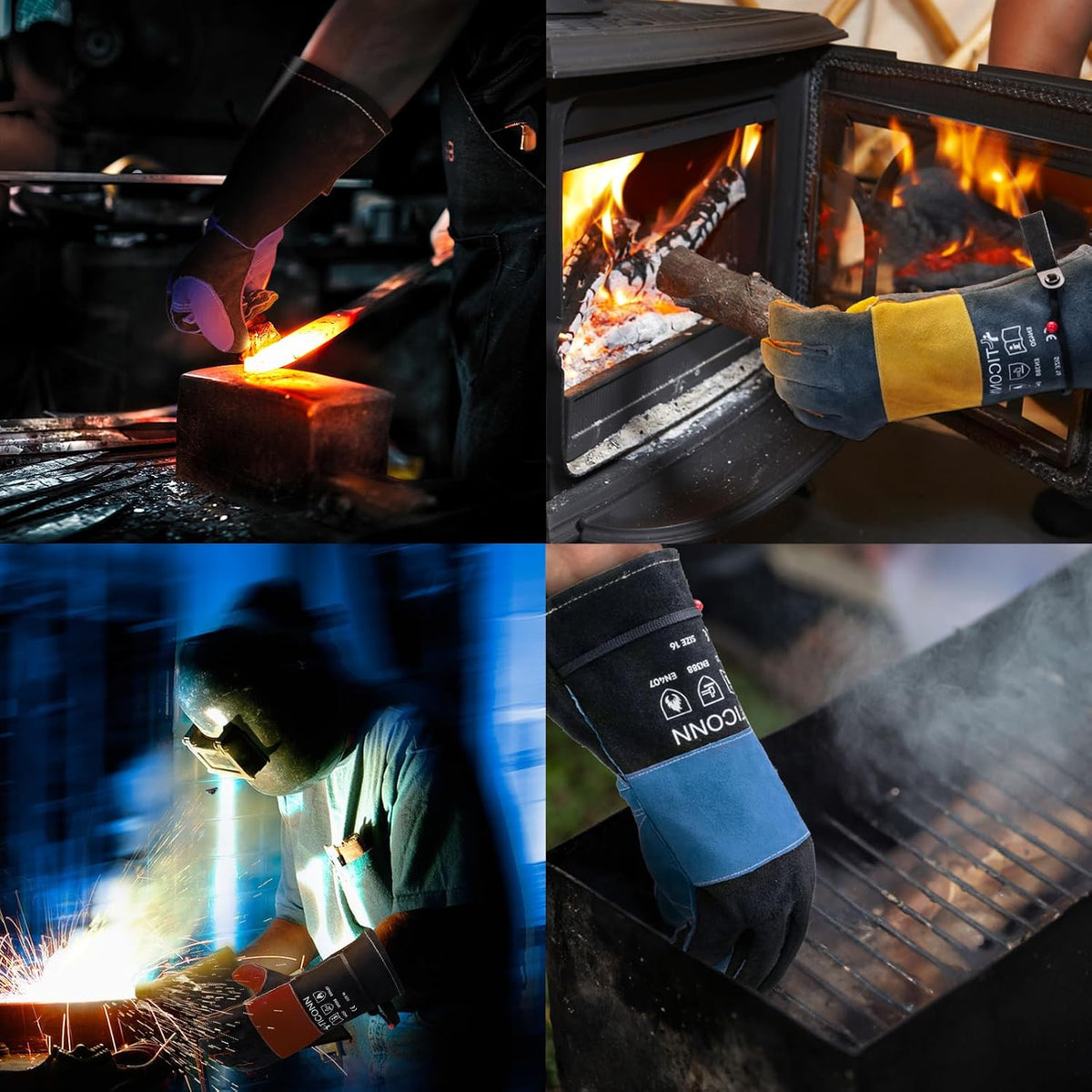 TICONN 16" Leather Welding Gloves for Men, 1000°F Heat Resistant, MIG/TIG