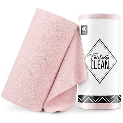 Fantasticlean Microfiber Cleaning Cloth Roll- 40 Sheets, 12" x 12" (White)