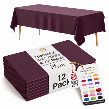 Exquisite Ivory Plastic Table Cloth Disposable 12 Pack, 54 x 108 Inch