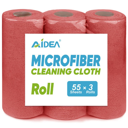 AIDEA Microfiber Cleaning Cloth Roll, Blue Shop Towels 55 Sheets 11×9"