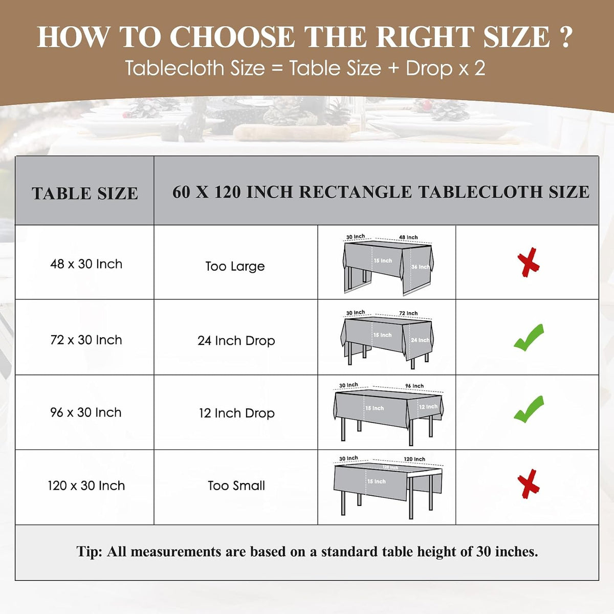 6 Pack Ivory Rectangle Tablecloths 60x120 Inch for 8ft Tables