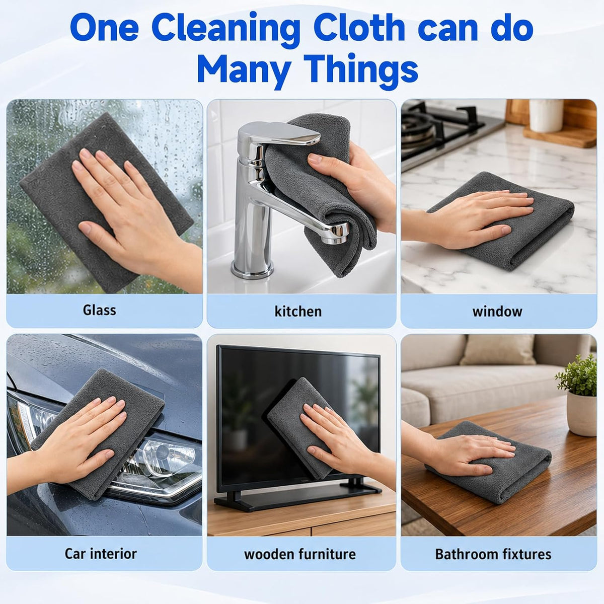 6PCS Genie Magic Cleaning Cloth, Microfiber Cleaning Cloths, Reusable Cleaning Rags Streak-Free & Lint-Free for Glass, Window, Kitchen, Stainless Steel, Cars & Screens