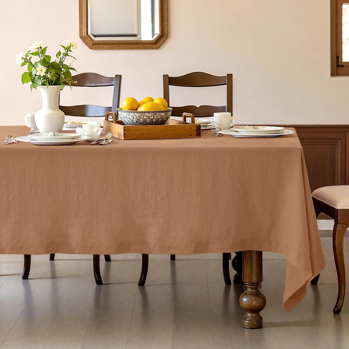 Linen World Linen Tablecloth,100% French Linen Natural Tablecloth 132" x 90" Inch,Washable Rectangular Tablecloth for Dining,Outdoor,Weddings and Restaurants,Decorative Thanksgiving Christmas