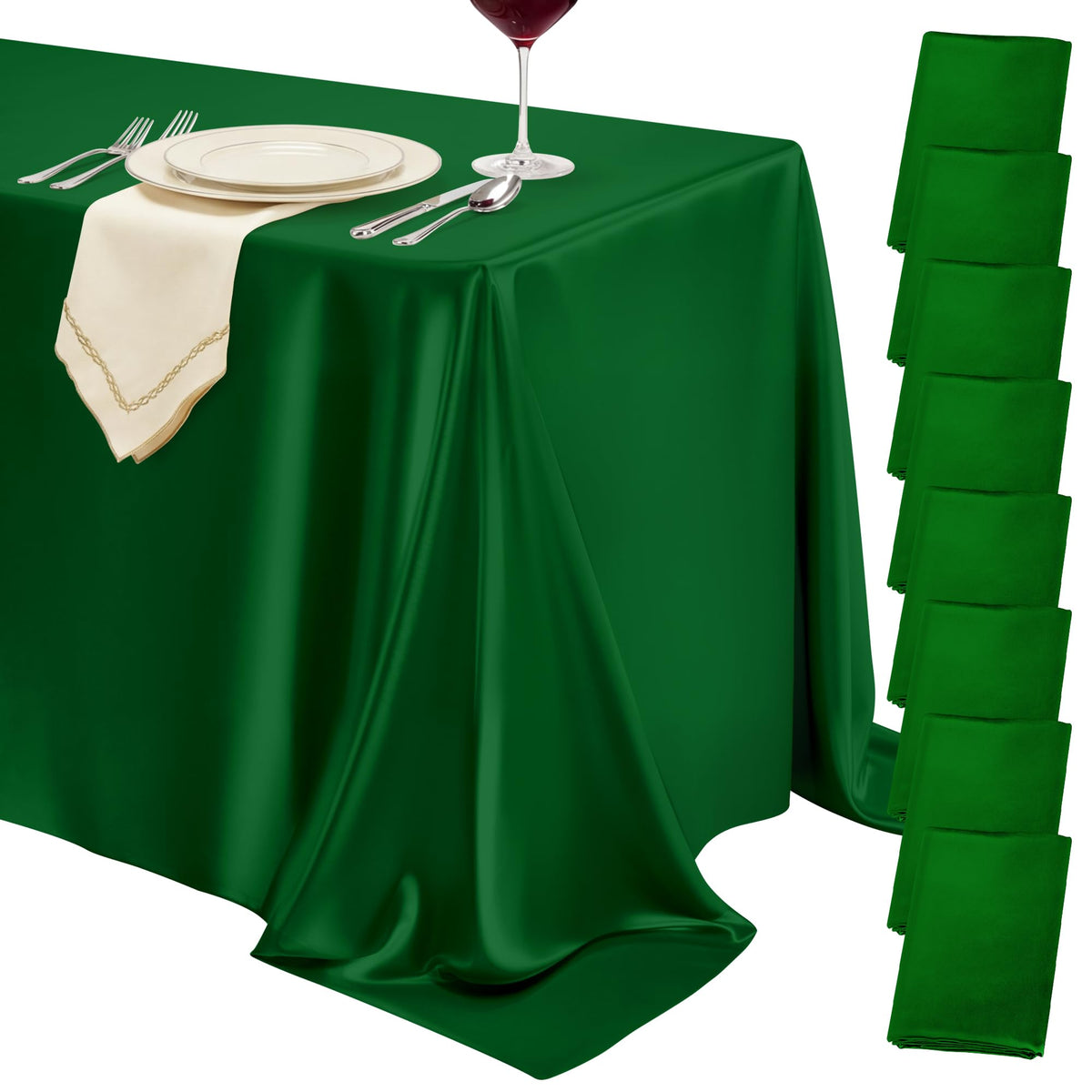 4 Pack Ivory Satin Tablecloth 58 x 102 Inch Overlay Seamless Design