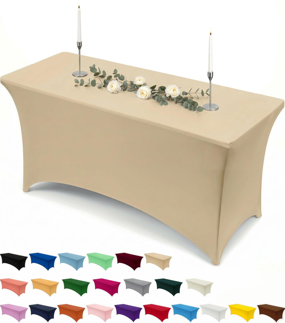 Utopia Kitchen Spandex Table Cloth 2 Pack [4FT, 48Lx30Wx30H Inch, Black]
