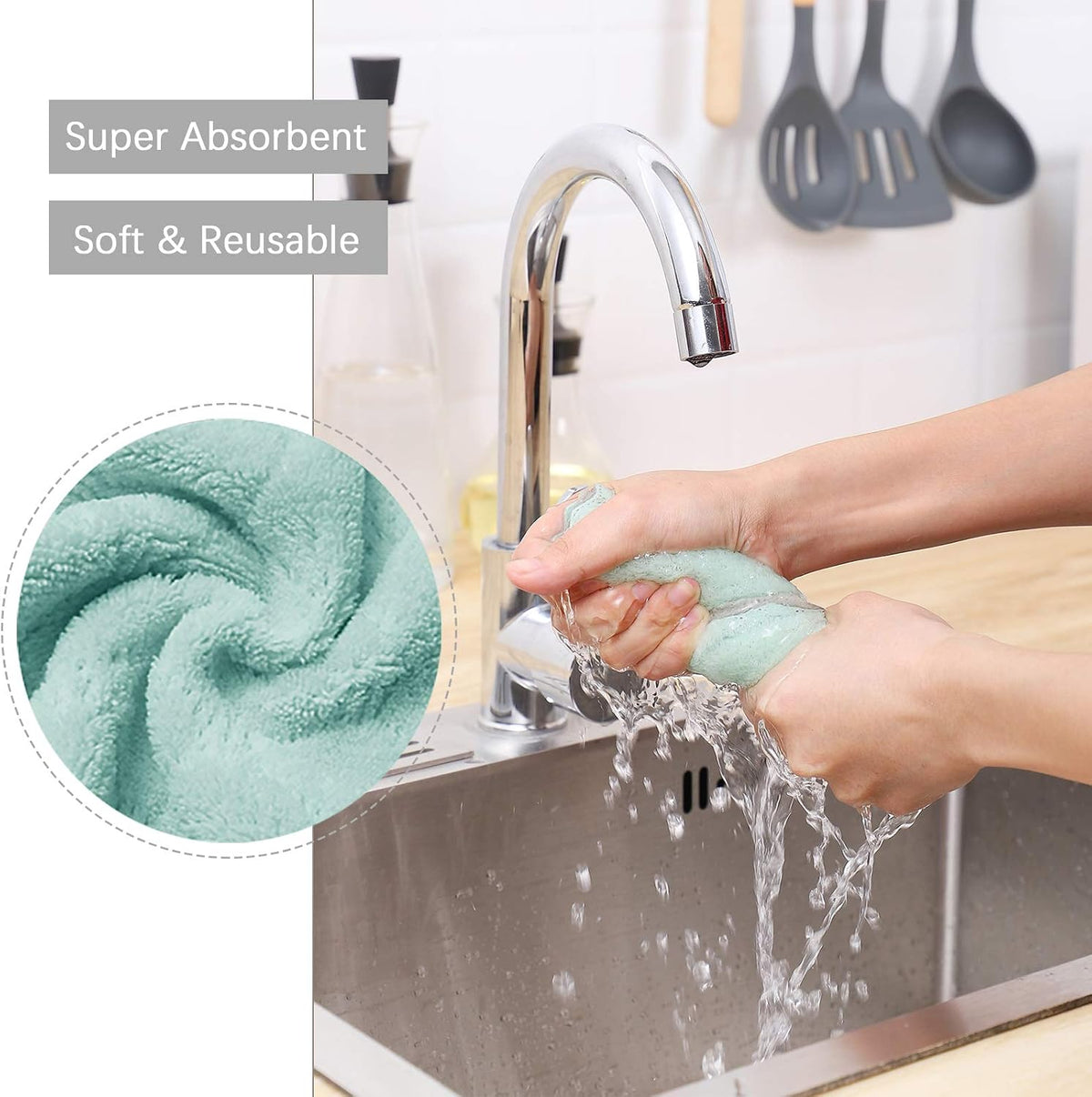 Bessrung 20 Pack Kitchen Dish Cloths Absorbent Microfiber Cleaning Cloth