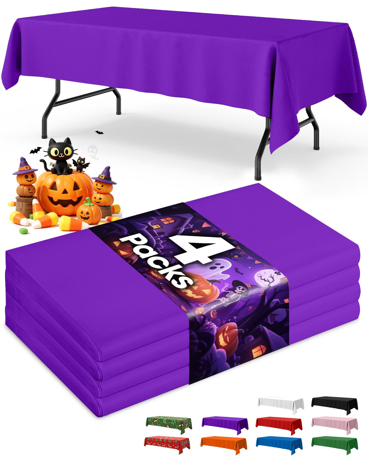 Niuara White Plastic Table Cloth - 4 Pack 54" × 108" Rectangle Disposable Tablecloths for 6FT Tables, Table Cover for Party, Holiday & Gathering Use