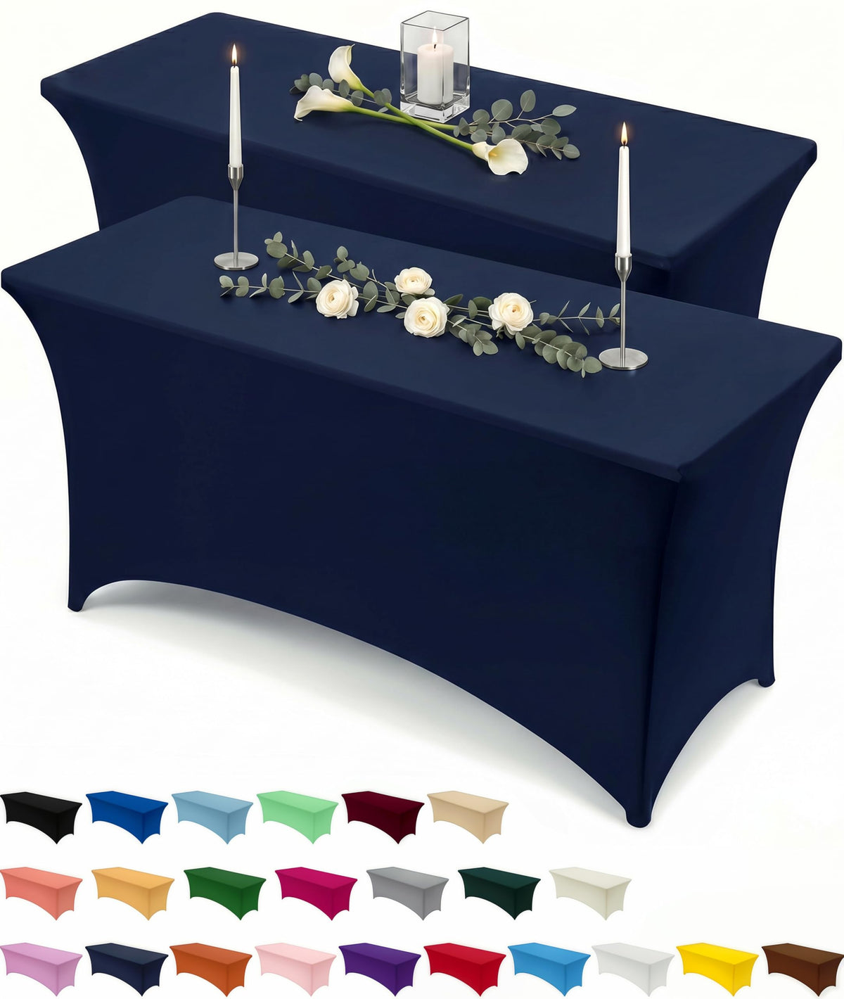 Utopia Kitchen Spandex Table Cloth 2 Pack [4FT, 48Lx30Wx30H Inch, Black]