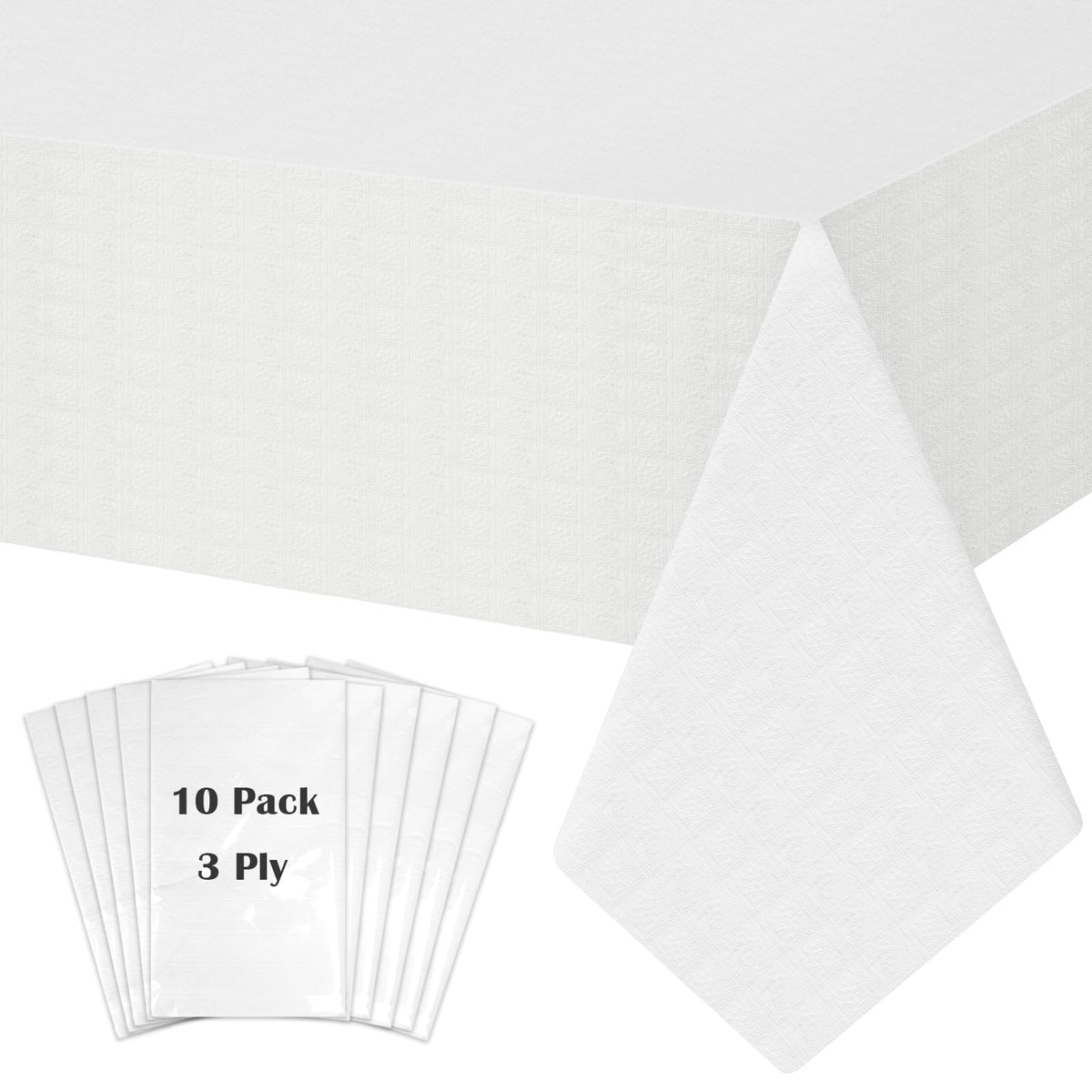 White Paper Tablecloths for Rectangle Tables 10 Pack, 54''×108'' Disposable Table Cloth for 3-9 Ft Tables, Paper & Plastic Party Table Cover for Birthday, Outdoor, Wedding, Banquet
