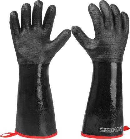 GEEKHOM 18 in Heat Resistant BBQ Gloves 932°F Waterproof Long Sleeve Cooking Gloves, Non-Slip Silicone Grip Grill Gloves for Grilling, Smoker, Oven, and Kitchen Use