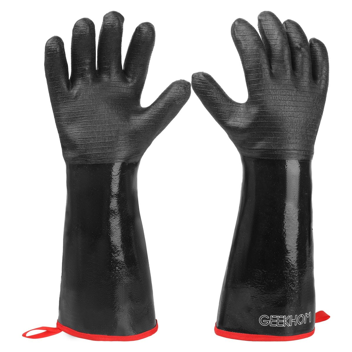 GEEKHOM 18 in Heat Resistant BBQ Gloves 932°F Waterproof Long Sleeve Cooking Gloves, Non-Slip Silicone Grip Grill Gloves for Grilling, Smoker, Oven, and Kitchen Use