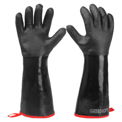 GEEKHOM 18 in Heat Resistant BBQ Gloves 932°F Waterproof Long Sleeve Cooking Gloves, Non-Slip Silicone Grip Grill Gloves for Grilling, Smoker, Oven, and Kitchen Use