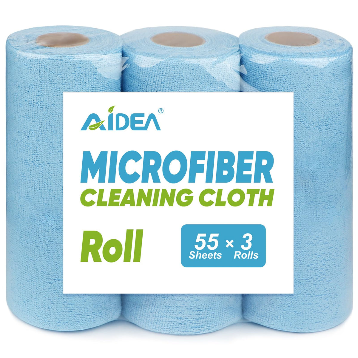 AIDEA Microfiber Cleaning Cloth Roll, Blue Shop Towels 55 Sheets 11×9"