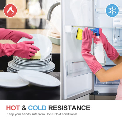 Mamison Rubber Dishwashing Gloves, Non-Slip Kitchen, Pink Medium, 2 Pairs