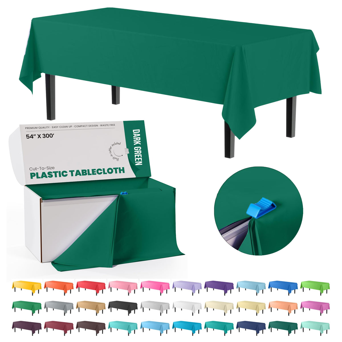 Exquisite Red 54x300in Plastic Disposable Tablecloth Roll with Built-in Cutter - 36 Rectangle Table Covers in a Box