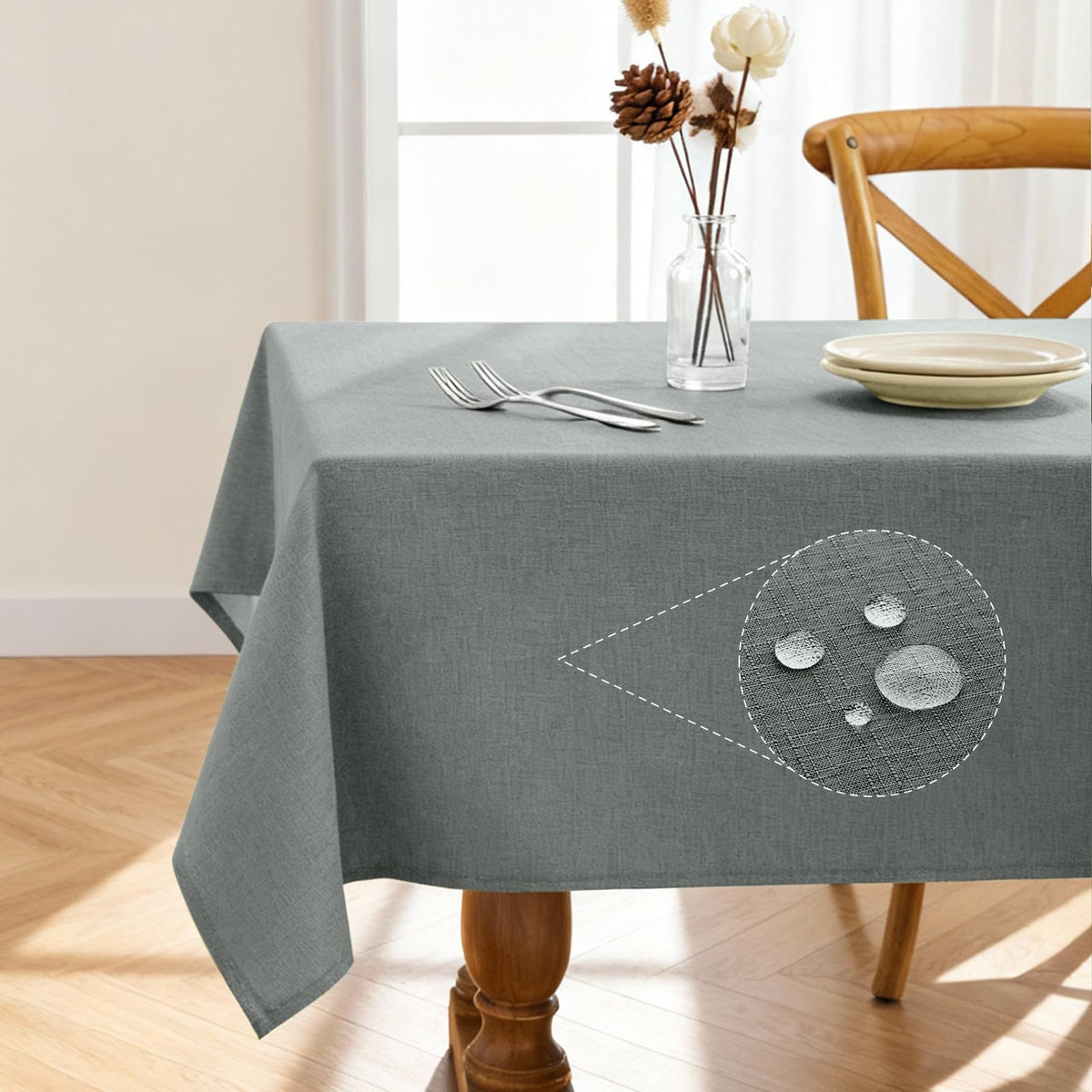 Pureegg Rectangle Linen Tablecloth Waterproof & Stain Resistant, Wrinkle-Free Table Cloth Adds Elegance and Protection, Ideal for Dining, Party, Wedding and Outdoor, 52 x 70 Inch, White