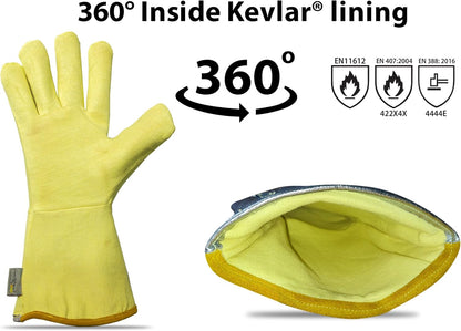 SpecxArmor® Graywolf® Aluminized Heat Resistant Welding Glove/Large/1472°F│Fire Gloves│Kevlar Gloves│High Heat│Foundry glove│