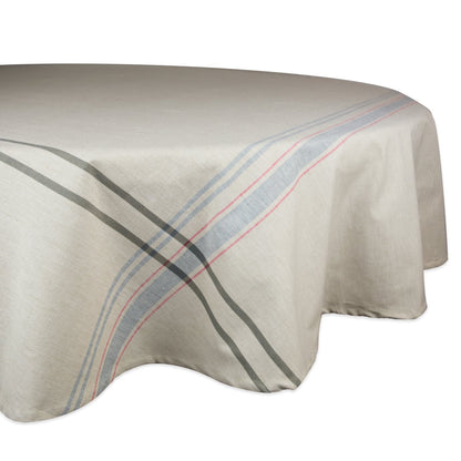 DII French Stripe Tabletop Collection Farmhouse Style Dining Table Linen Tablecloth, 60x84, Taupe/Teal