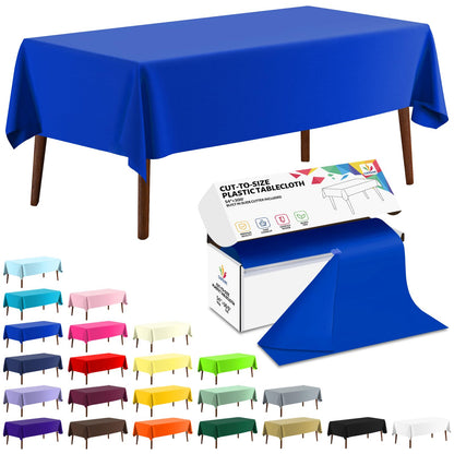 CXPSINC White Plastic Table Cloth Disposable Tablecloth Roll 54 Inch X 300 Feet Plastic Table Cover Roll with Slide Cutter for Picnics, Parties, Banquet, Birthdays, Weddings