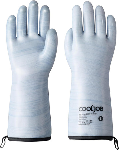 COOLJOB Heat Resistant Oven Gloves, Waterproof BBQ Mitts, Blue, Large