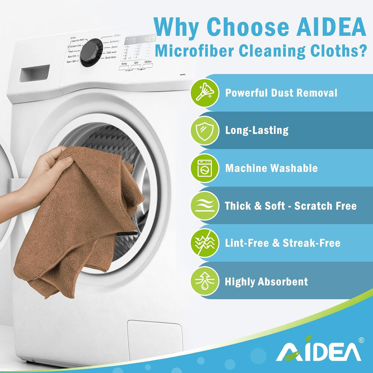 AIDEA Brown Microfiber Cleaning Cloth-12PK, Cleaning Rags 12"x12" Absorbent