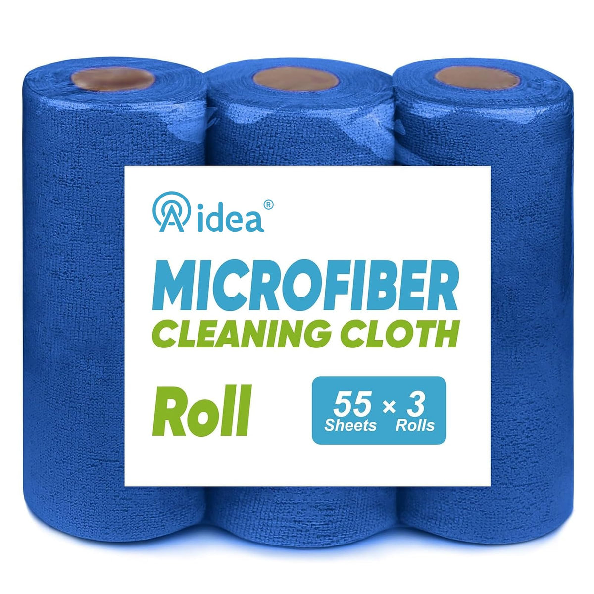 AIDEA Microfiber Cleaning Cloth Roll, Blue Shop Towels 55 Sheets 11×9"